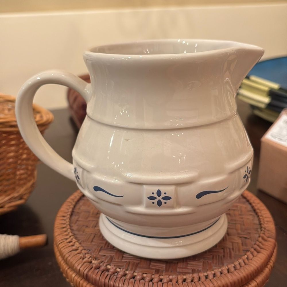 Longaberger pottery heritage blue pitcher